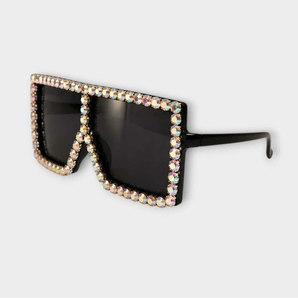 Black Crystal-Embellished Square Sunglasses